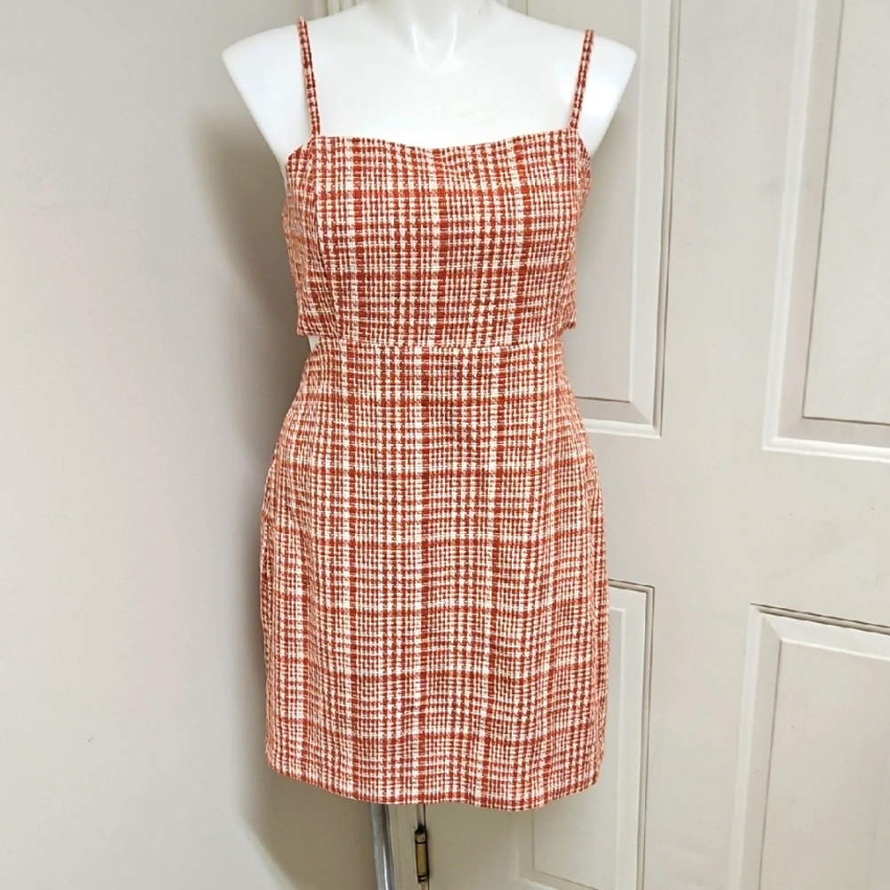 Forever 21 Red and White Plaid Mini Cutout Dress